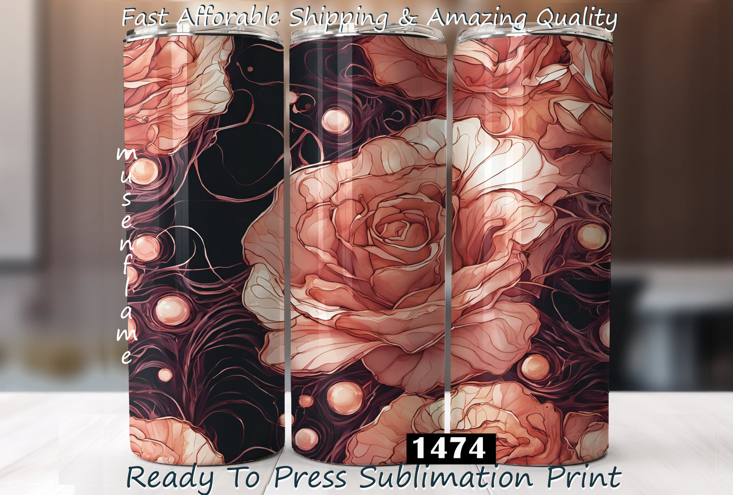 Rose Gold Flower, RTP Sublimation Tumbler Wrap, 30 oz, 20 oz, 15oz, 12 oz, Sublimation Print