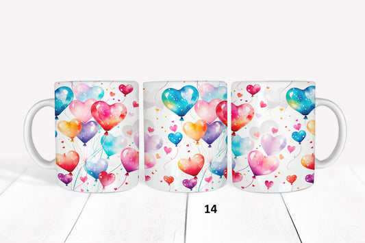 Heart Balloons, RTP Sublimation Coffee Cup Wrap, Mug Wrap, 15oz, 12oz, 11oz, Sublimation Print