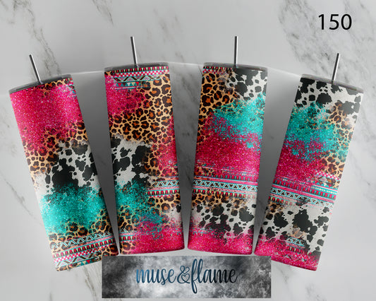 Blue and Pink Glitter, Leopard, RTP Sublimation Tumbler Wrap, 30 oz, 20 oz, 15oz, 12 oz, Sublimation Print