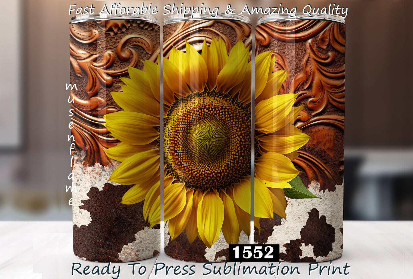 Sunflower Cow Print, RTP Sublimation Tumbler Wrap, 30 oz, 20 oz, 15oz, 12 oz, Sublimation Print