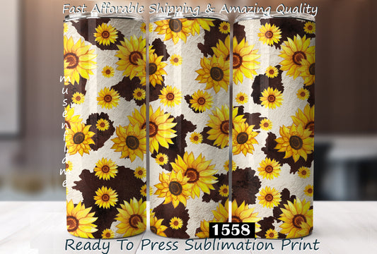 Sunflower Cow Print, RTP Sublimation Tumbler Wrap, 30 oz, 20 oz, 15oz, 12 oz, Sublimation Print