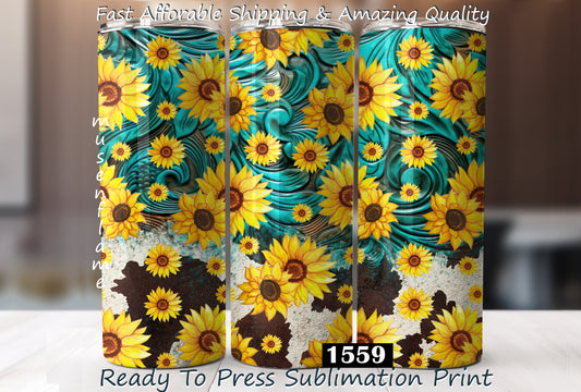 Sunflower Cow Print, RTP Sublimation Tumbler Wrap, 30 oz, 20 oz, 15oz, 12 oz, Sublimation Print