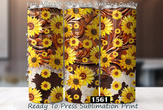 Sunflower Cow Print, RTP Sublimation Tumbler Wrap, 30 oz, 20 oz, 15oz, 12 oz, Sublimation Print