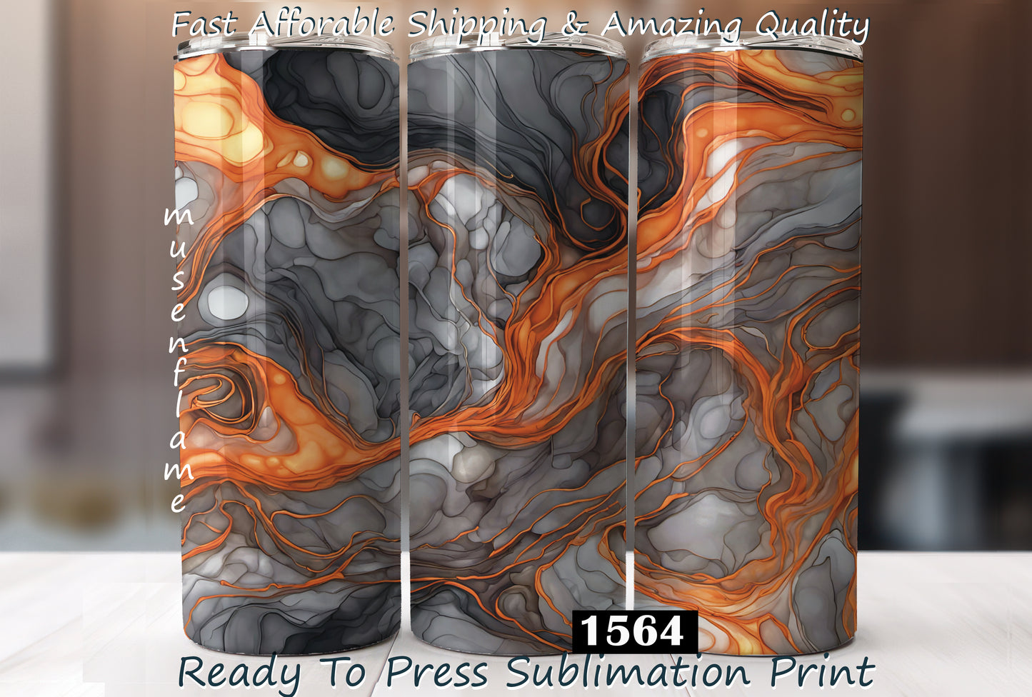 Grey Orange Alcohol Ink, RTP Sublimation Tumbler Wrap, 30 oz, 20 oz, 15oz, 12 oz, Sublimation Print