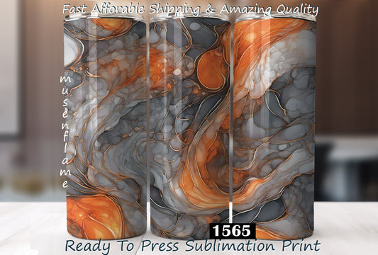 Grey Orange Alcohol Ink, RTP Sublimation Tumbler Wrap, 30 oz, 20 oz, 15oz, 12 oz, Sublimation Print