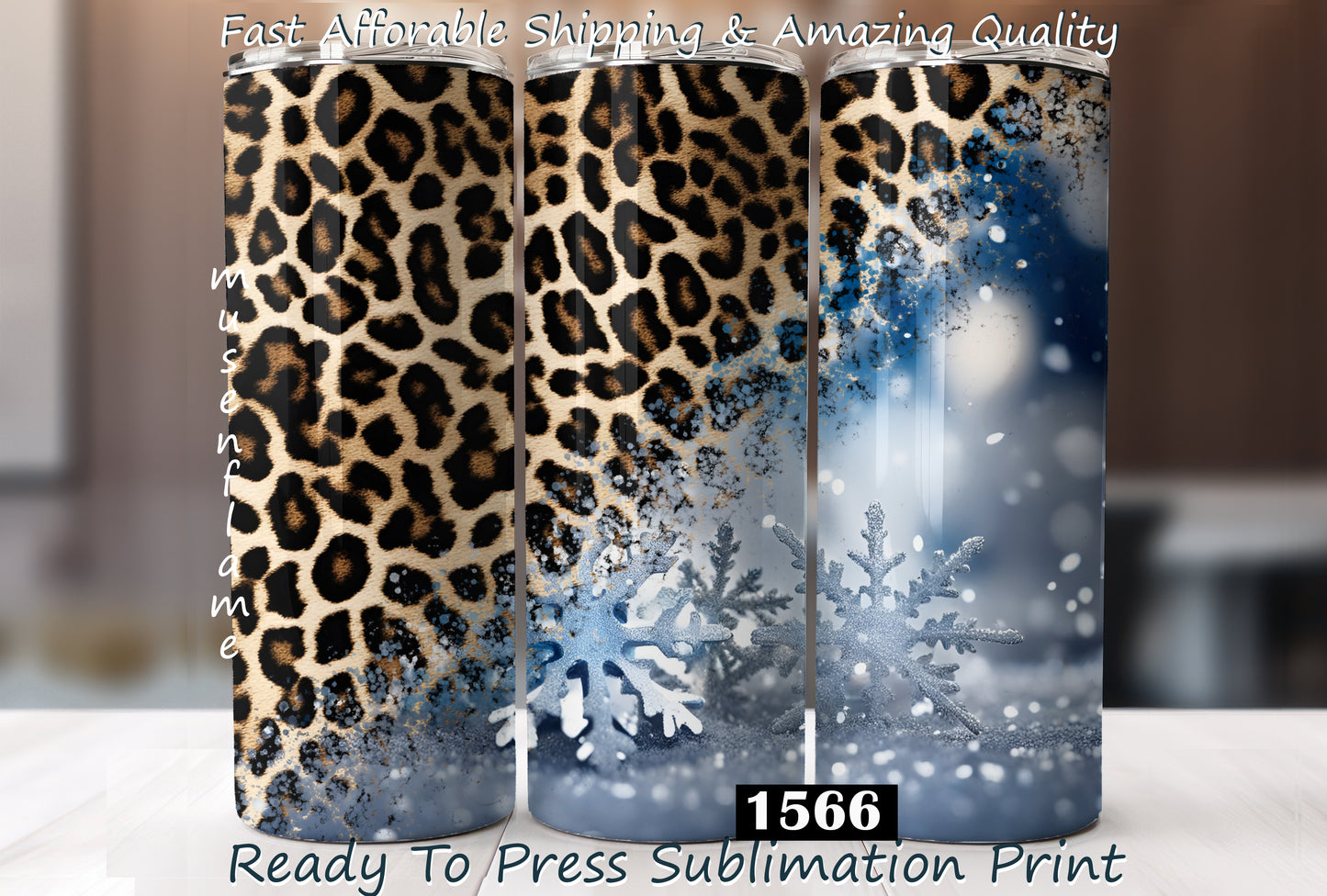 Split Leopard Snowflakes, RTP Sublimation Tumbler Wrap, 30 oz, 20 oz, 15oz, 12 oz, Sublimation Print