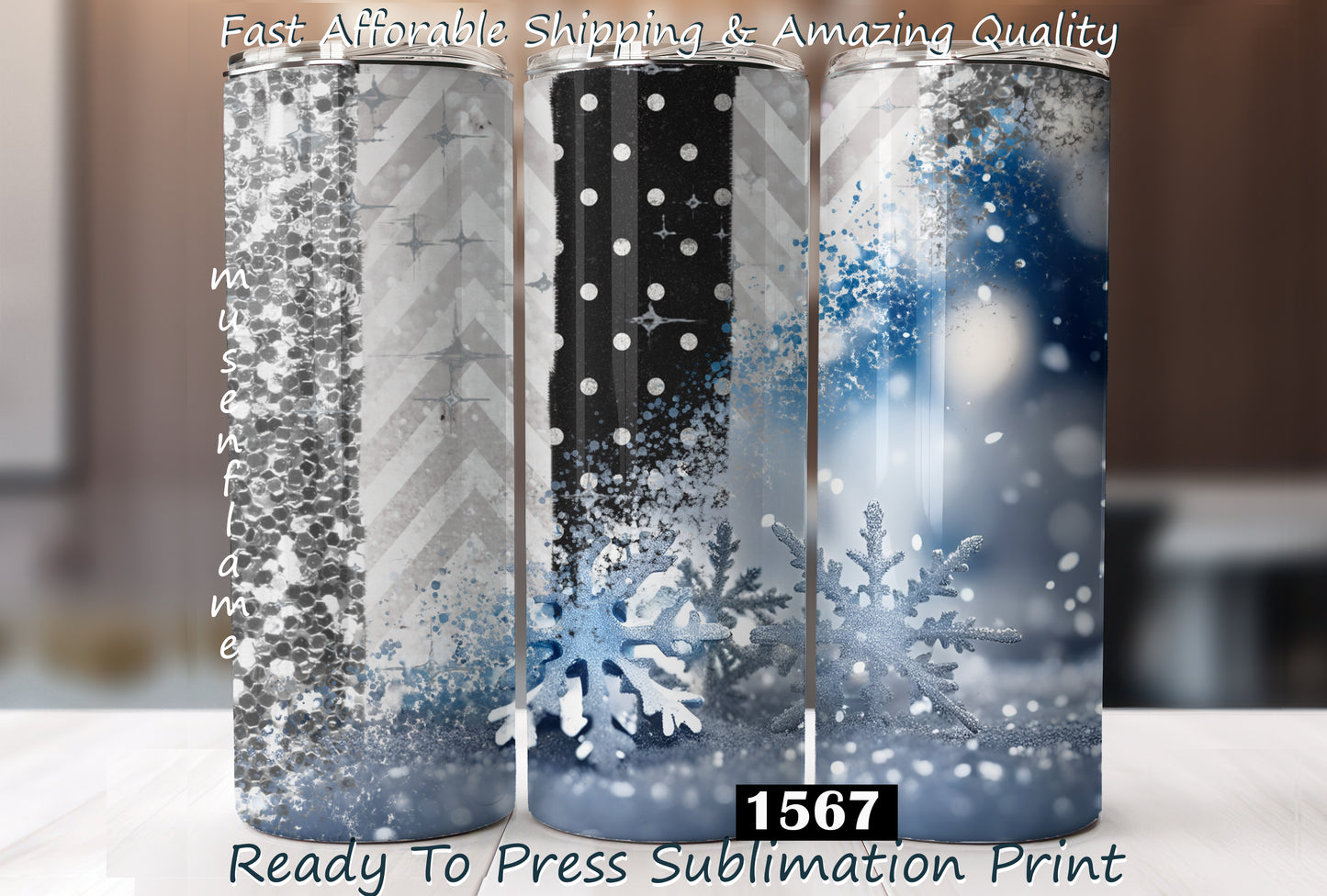 Split Snowflakes, RTP Sublimation Tumbler Wrap, 30 oz, 20 oz, 15oz, 12 oz, Sublimation Print