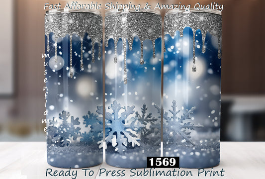 Dripping Glitter, Snowflakes, RTP Sublimation Tumbler Wrap, 30 oz, 20 oz, 15oz, 12 oz, Sublimation Print