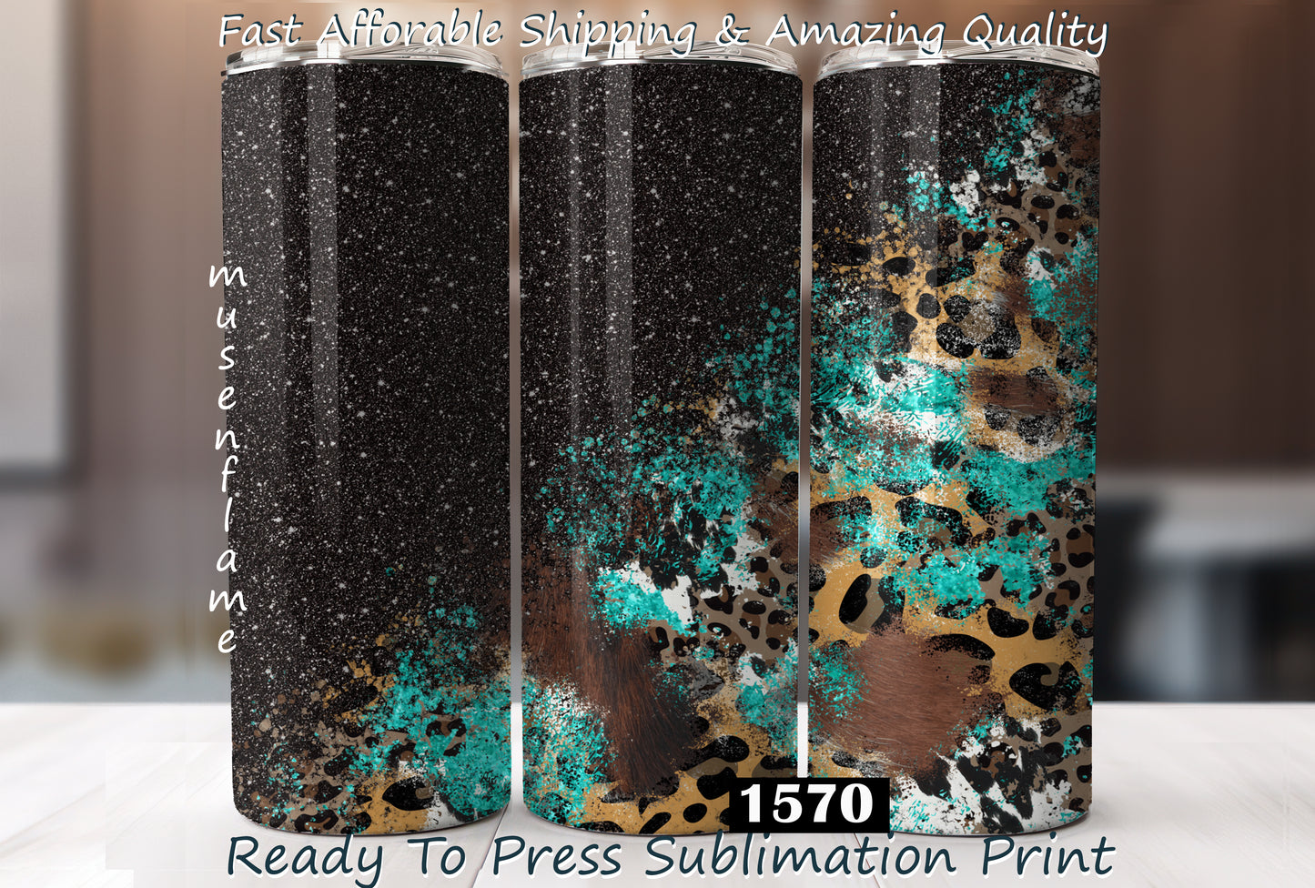 Split Glitter & Leopard Print, RTP Sublimation Tumbler Wrap, 30 oz, 20 oz, 15oz, 12 oz, Sublimation Print