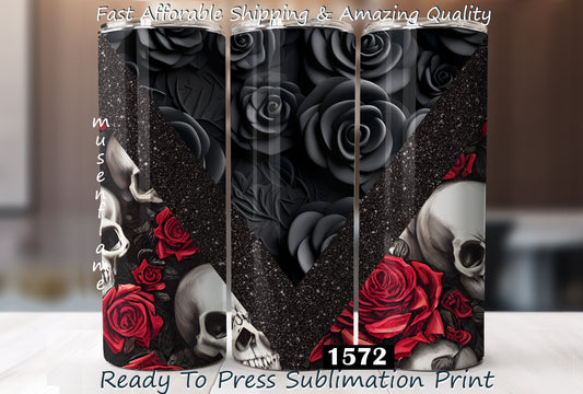 Skulls & Roses, RTP Sublimation Tumbler Wrap, 30 oz, 20 oz, 15oz, 12 oz, Sublimation Print