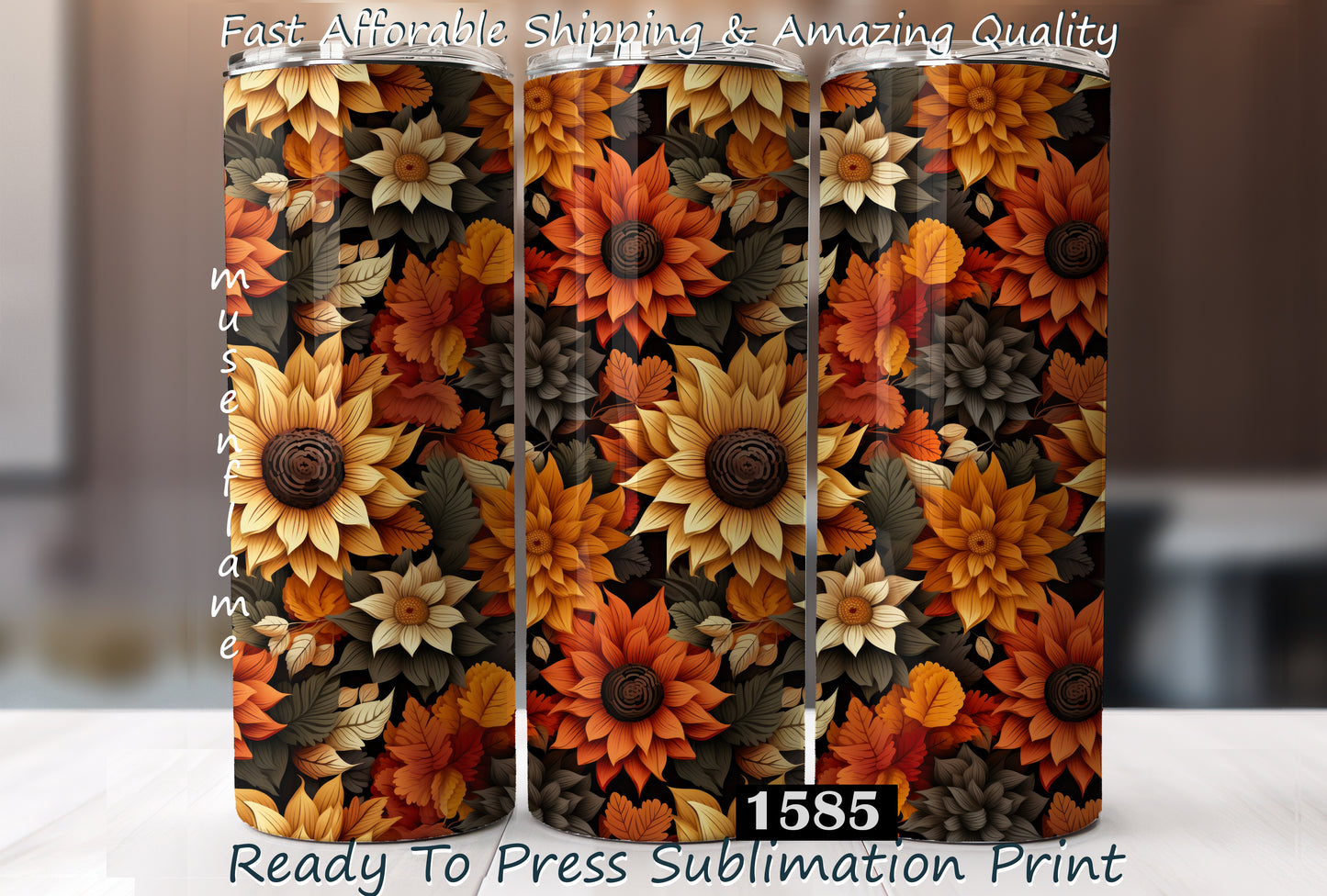 Autumn Floral, RTP Sublimation Tumbler Wrap, 30 oz, 20 oz, 15oz, 12 oz, Sublimation Print