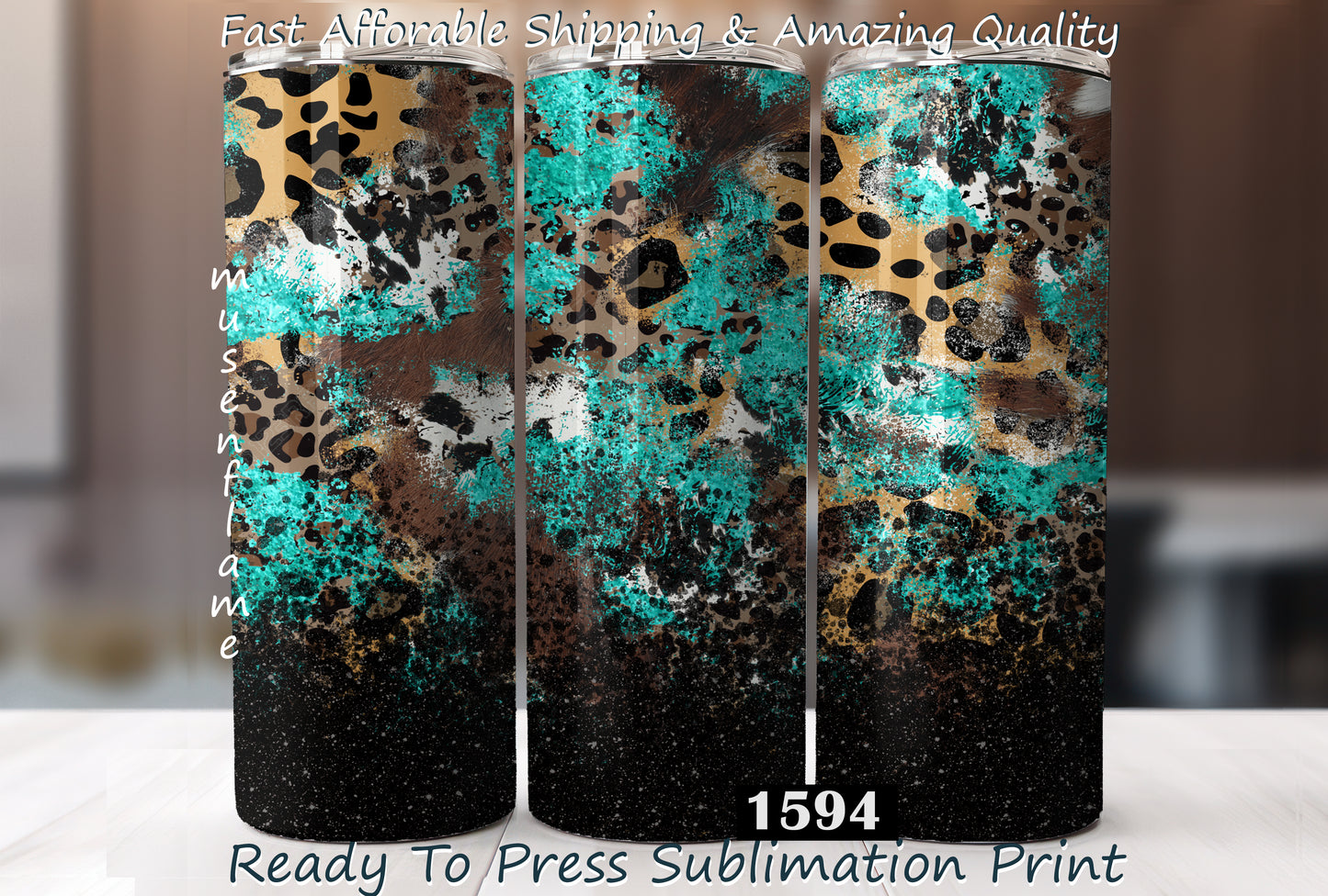 Leopard Print & Glitter, RTP Sublimation Tumbler Wrap, 30 oz, 20 oz, 15oz, 12 oz, Sublimation Print