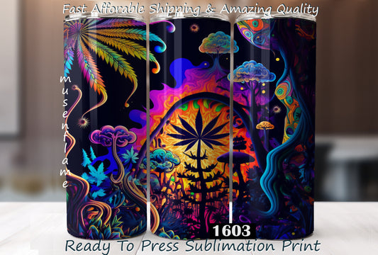 Trippy Weed Leaf, RTP Sublimation Tumbler Wrap, 30 oz, 20 oz, 15oz, 12 oz, Sublimation Print