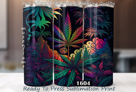 Trippy Weed Leaf, RTP Sublimation Tumbler Wrap, 30 oz, 20 oz, 15oz, 12 oz, Sublimation Print