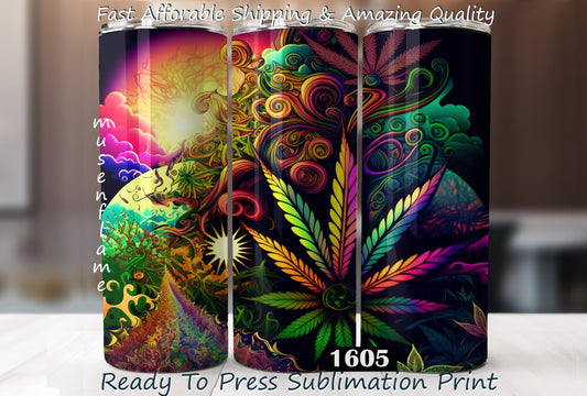 Trippy Weed Leaf, RTP Sublimation Tumbler Wrap, 30 oz, 20 oz, 15oz, 12 oz, Sublimation Print