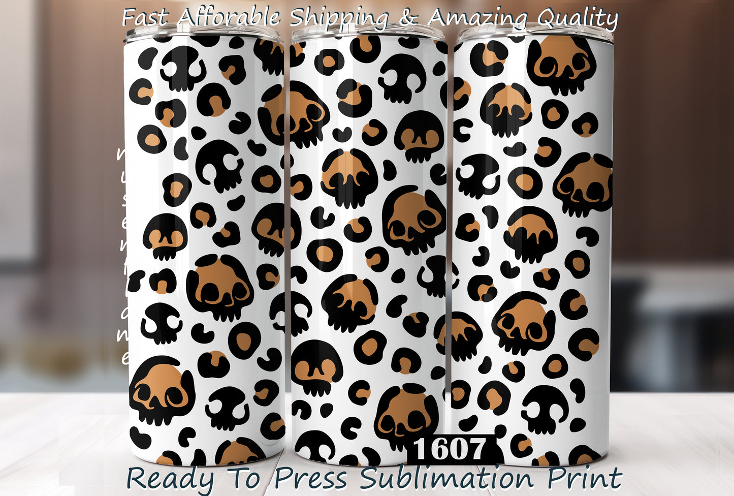 Leopard Print Skulls, RTP Sublimation Tumbler Wrap, 30 oz, 20 oz, 15oz, 12 oz, Sublimation Print