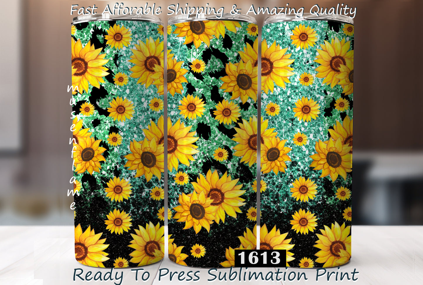 Leopard Print Sunflowers, RTP Sublimation Tumbler Wrap, 30 oz, 20 oz, 15oz, 12 oz, Sublimation Print