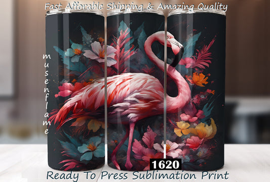 Floral Flamingo, RTP Sublimation Tumbler Wrap, 30 oz, 20 oz, 15oz, 12 oz, Sublimation Print