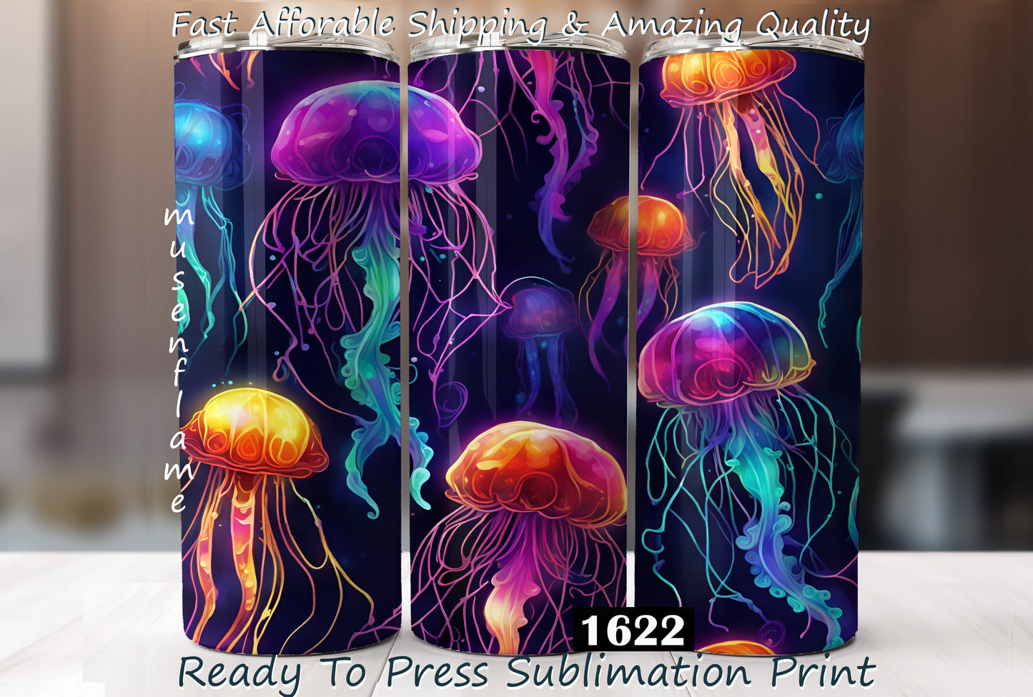 Neon Jellyfish, RTP Sublimation Tumbler Wrap, 30 oz, 20 oz, 15oz, 12 oz, Sublimation Print