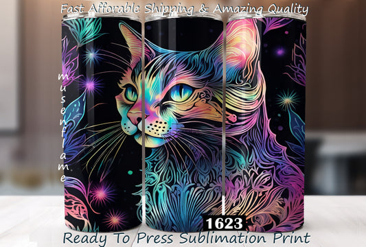 Neon Cat, RTP Sublimation Tumbler Wrap, 30 oz, 20 oz, 15oz, 12 oz, Sublimation Print