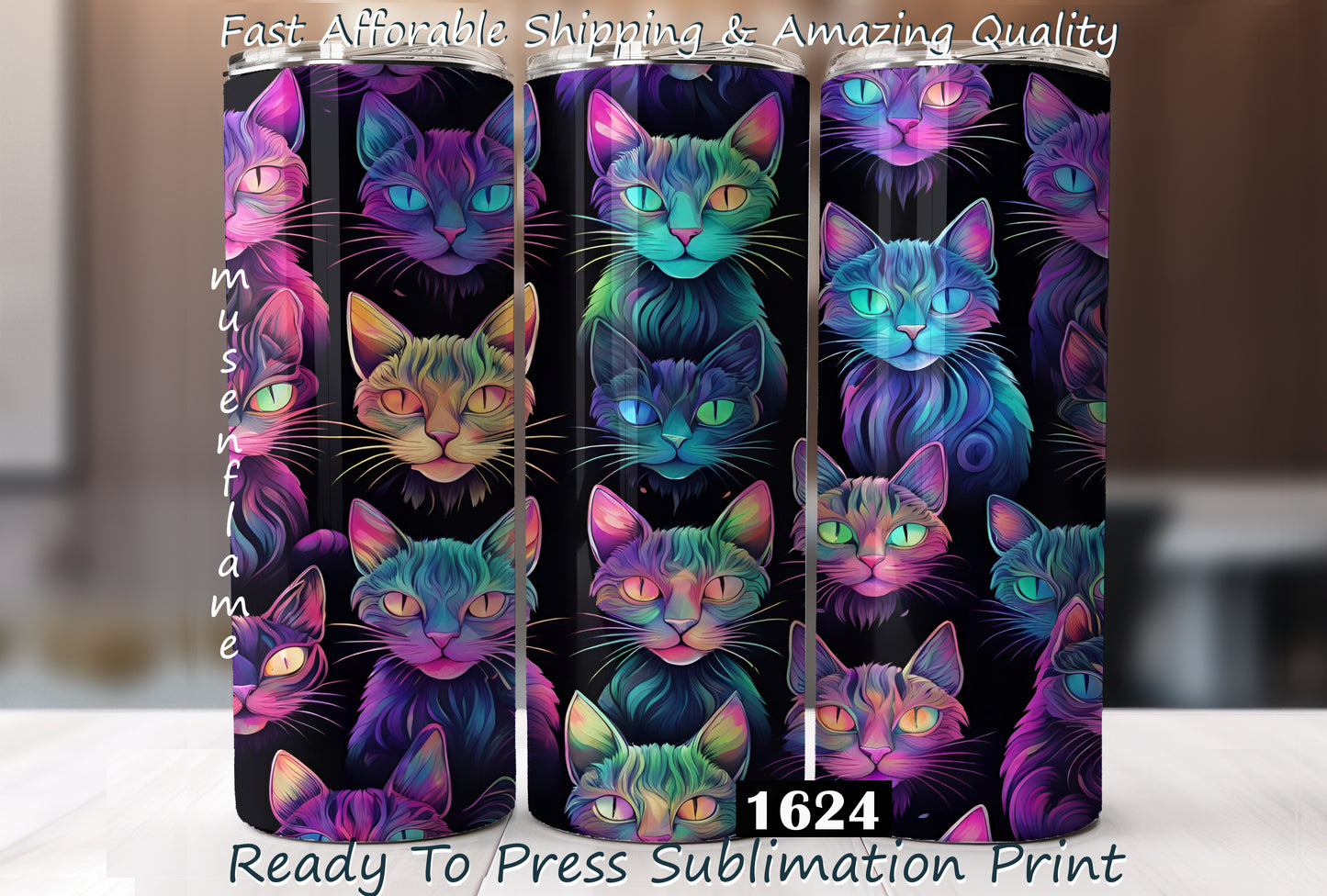 Neon Cats, RTP Sublimation Tumbler Wrap, 30 oz, 20 oz, 15oz, 12 oz, Sublimation Print