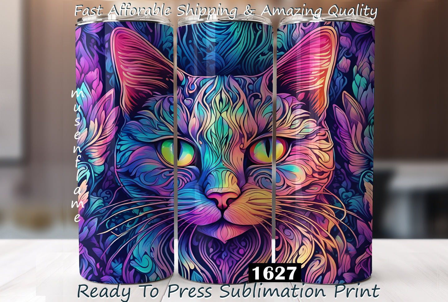 Neon Cat, RTP Sublimation Tumbler Wrap, 30 oz, 20 oz, 15oz, 12 oz, Sublimation Print