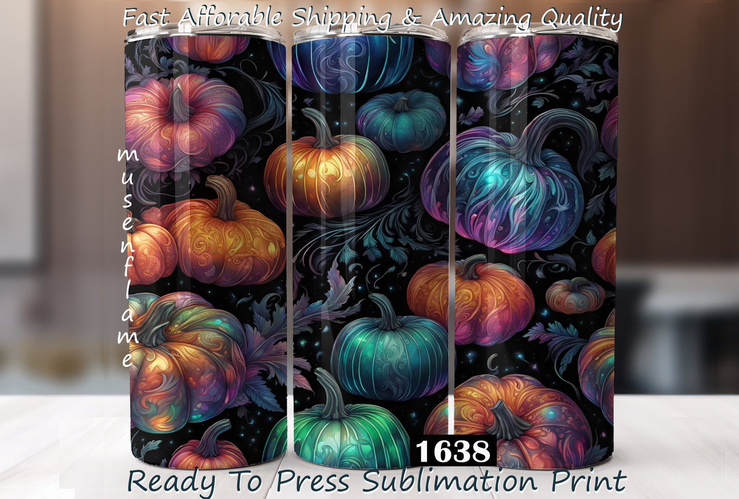 Neon Pumpkins, RTP Sublimation Tumbler Wrap, 30 oz, 20 oz, 15oz, 12 oz, Sublimation Print