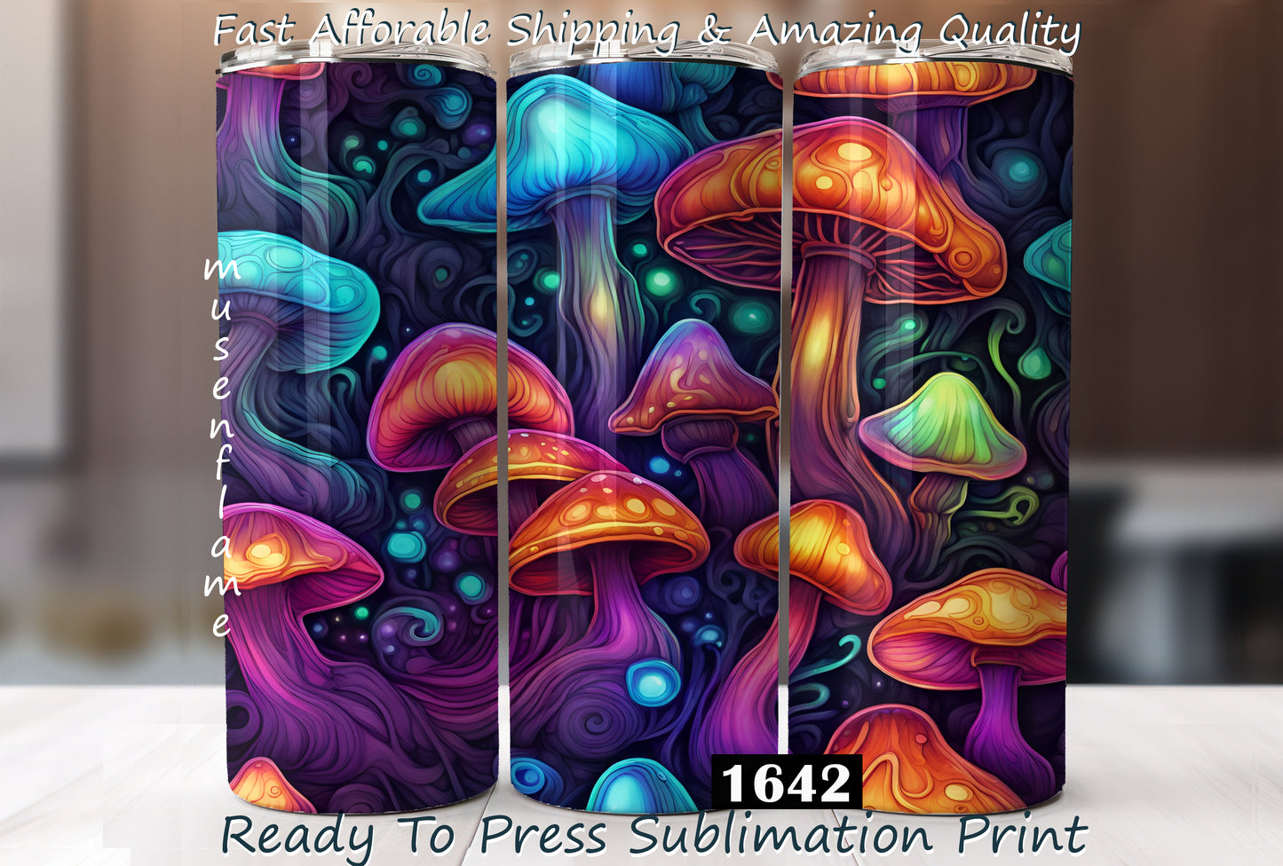 Trippy Mushrooms, RTP Sublimation Tumbler Wrap, 30 oz, 20 oz, 15oz, 12 oz, Sublimation Print