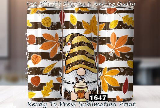 Autumn Gnome, RTP Sublimation Tumbler Wrap, 30 oz, 20 oz, 15oz, 12 oz, Sublimation Print