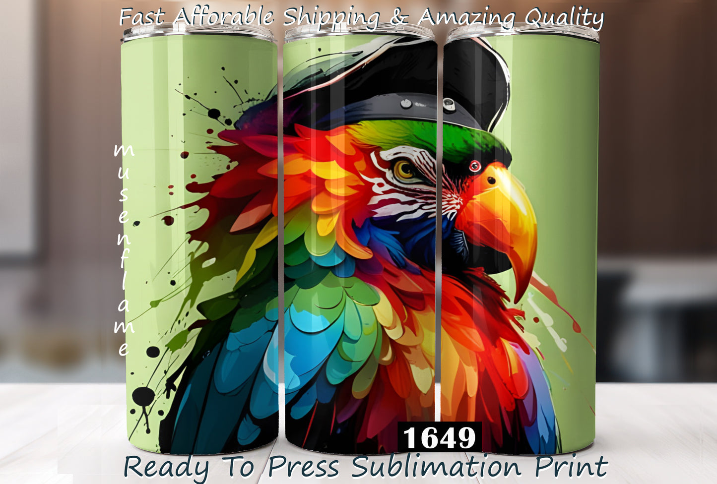 Captain Parrot, RTP Sublimation Tumbler Wrap, 30 oz, 20 oz, 15oz, 12 oz, Sublimation Print