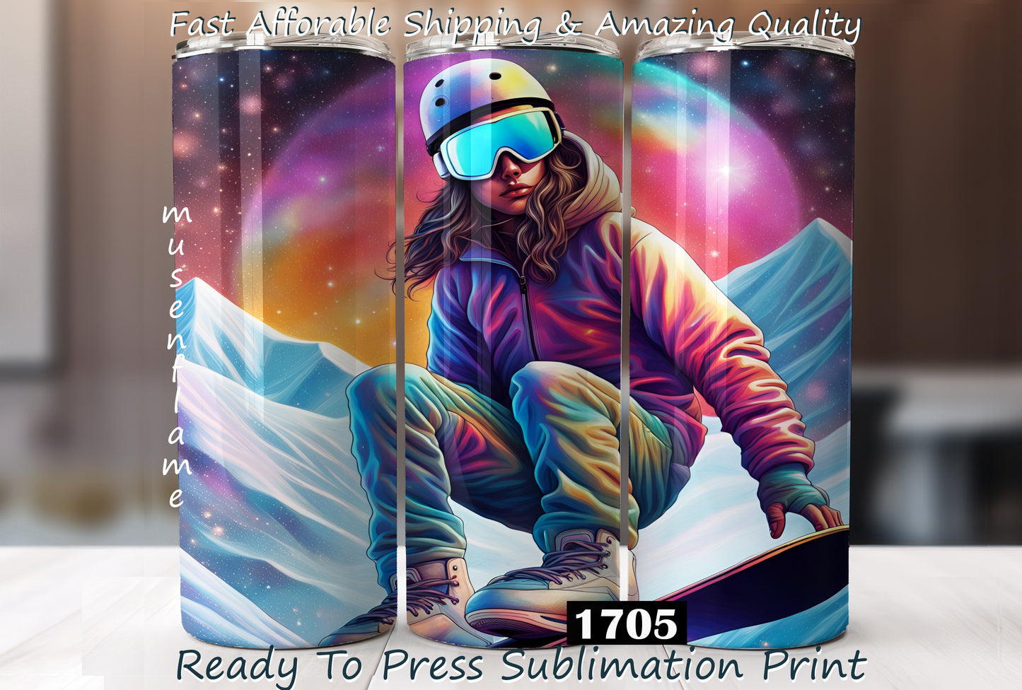 Snowboarder, RTP Sublimation Tumbler Wrap, 30 oz, 20 oz, 15oz, 12 oz, Sublimation Print