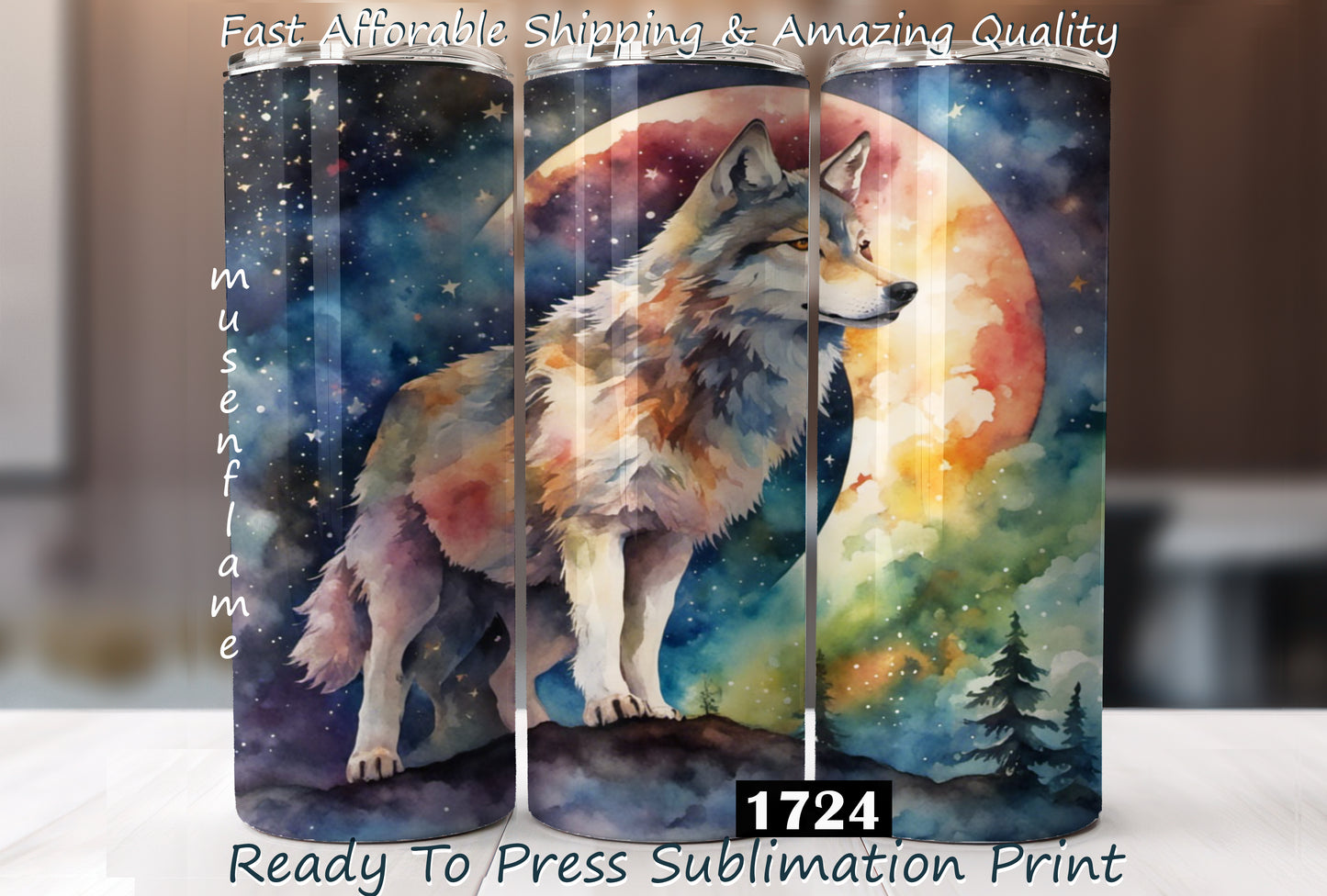 Celestial Wolf, RTP Sublimation Tumbler Wrap, 30 oz, 20 oz, 15oz, 12 oz, Sublimation Print