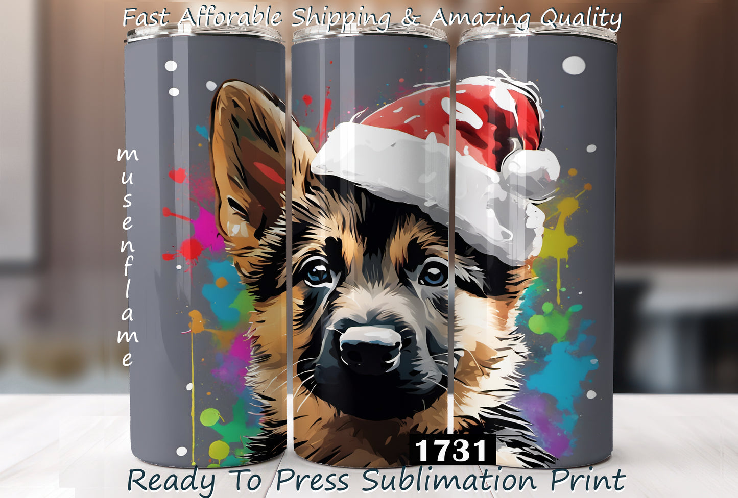 Christmas German Shepherd Dog, RTP Sublimation Tumbler Wrap, 30 oz, 20 oz, 15oz, 12 oz, Sublimation Print