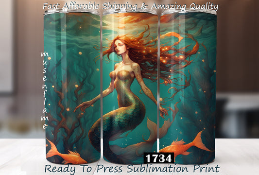 Mermaid, Siren, RTP Sublimation Tumbler Wrap, 30 oz, 20 oz, 15oz, 12 oz, Sublimation Print