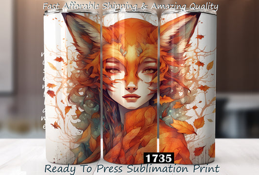 Fox Lady, RTP Sublimation Tumbler Wrap, 30 oz, 20 oz, 15oz, 12 oz, Sublimation Print