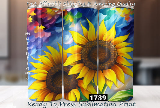 Sunflowers RTP Sublimation Tumbler Wrap, 30 oz, 20 oz, 15oz, 12 oz, Sublimation Print