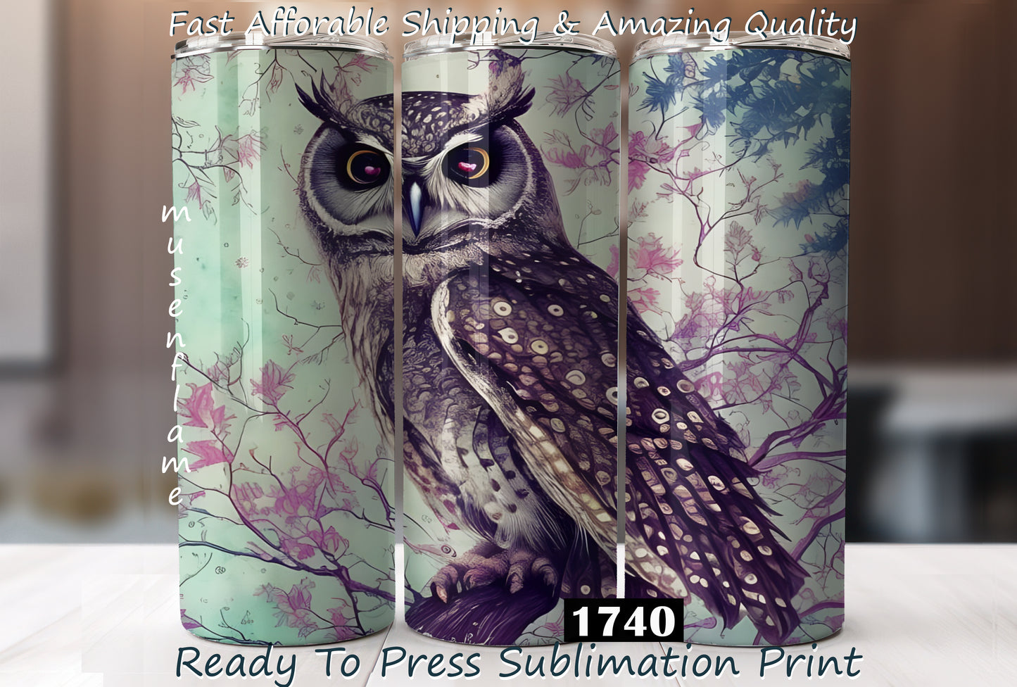 Floral Owl, RTP Sublimation Tumbler Wrap, 30 oz, 20 oz, 15oz, 12 oz, Sublimation Print