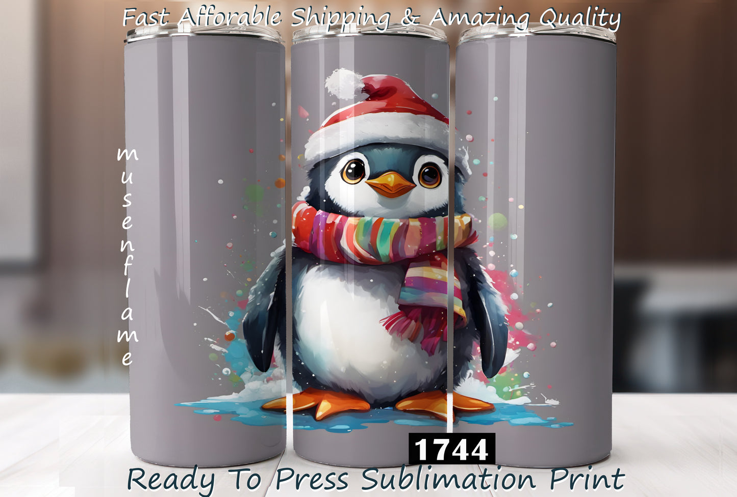 Christmas Penguin, RTP Sublimation Tumbler Wrap, 30 oz, 20 oz, 15oz, 12 oz, Sublimation Print