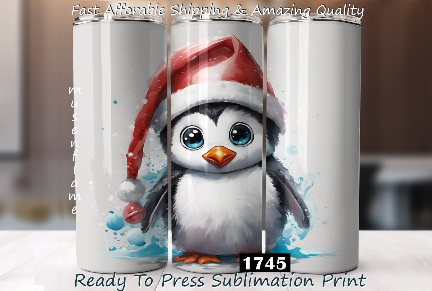 Christmas Penguin, RTP Sublimation Tumbler Wrap, 30 oz, 20 oz, 15oz, 12 oz, Sublimation Print