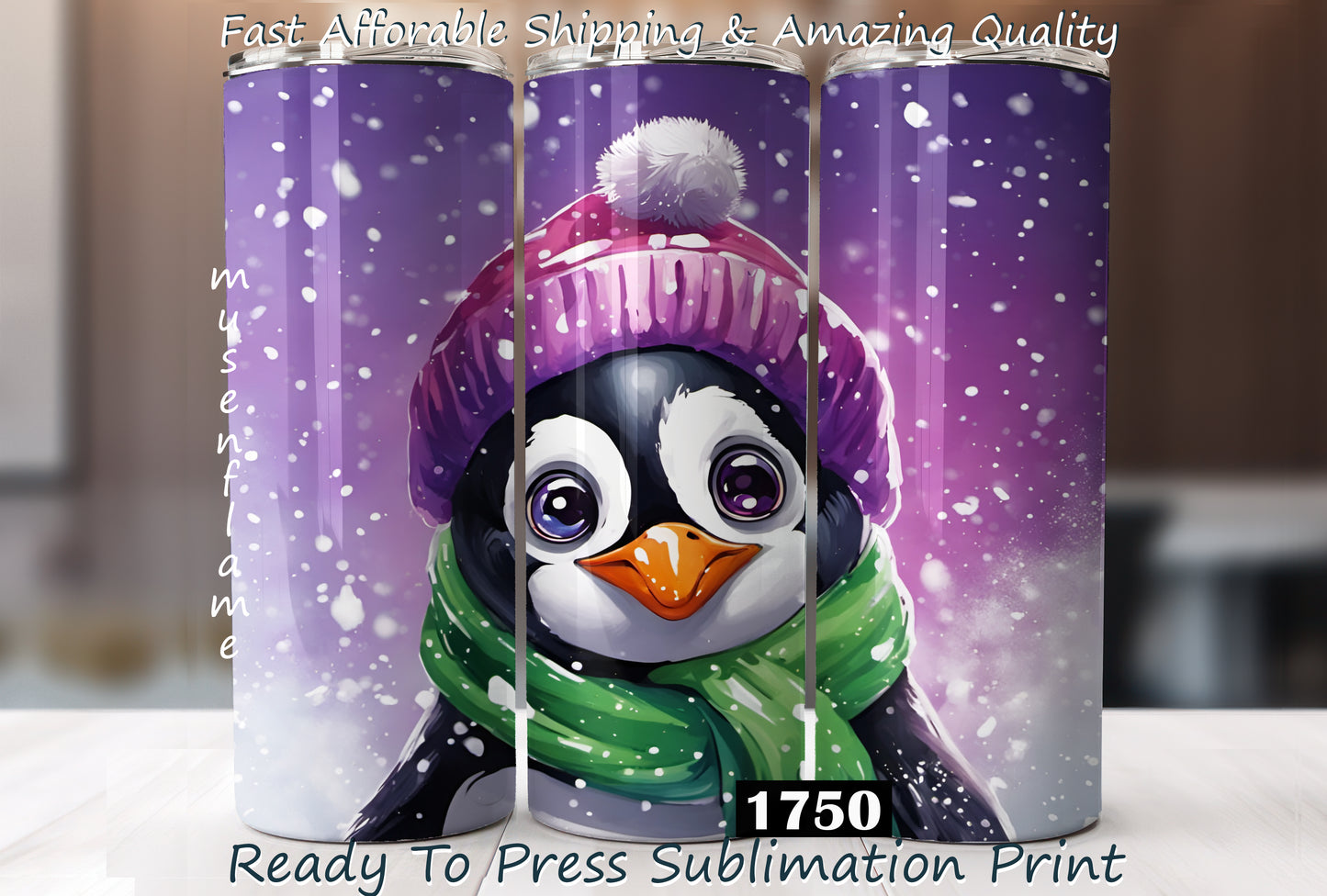 Christmas Penguin, RTP Sublimation Tumbler Wrap, 30 oz, 20 oz, 15oz, 12 oz, Sublimation Print