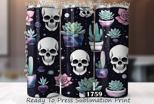 Skulls & Succulents, RTP Sublimation Tumbler Wrap, 30 oz, 20 oz, 15oz, 12 oz, Sublimation Print