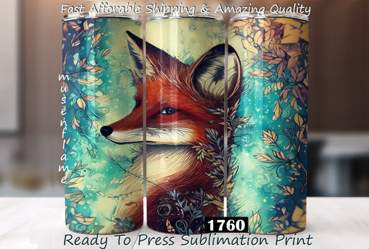 Floral Fox, RTP Sublimation Tumbler Wrap, 30 oz, 20 oz, 15oz, 12 oz, Sublimation Print