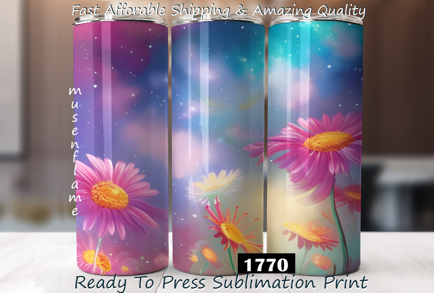 Celestial Daisies, RTP Sublimation Tumbler Wrap, 30 oz, 20 oz, 15oz, 12 oz, Sublimation Print