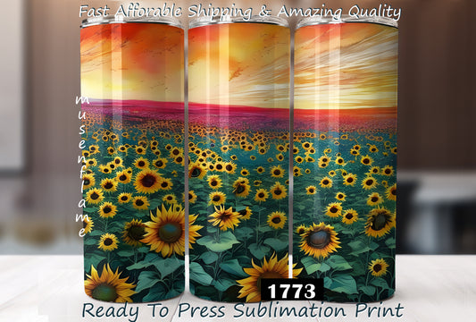 Sunflower Field, RTP Sublimation Tumbler Wrap, 30 oz, 20 oz, 15oz, 12 oz, Sublimation Print