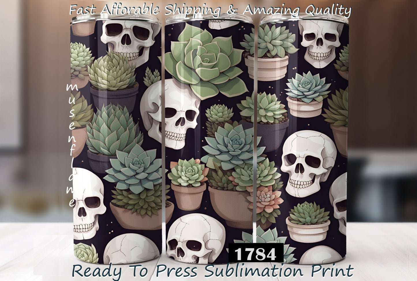 Skulls & Succulents, RTP Sublimation Tumbler Wrap, 30 oz, 20 oz, 15oz, 12 oz, Sublimation Print