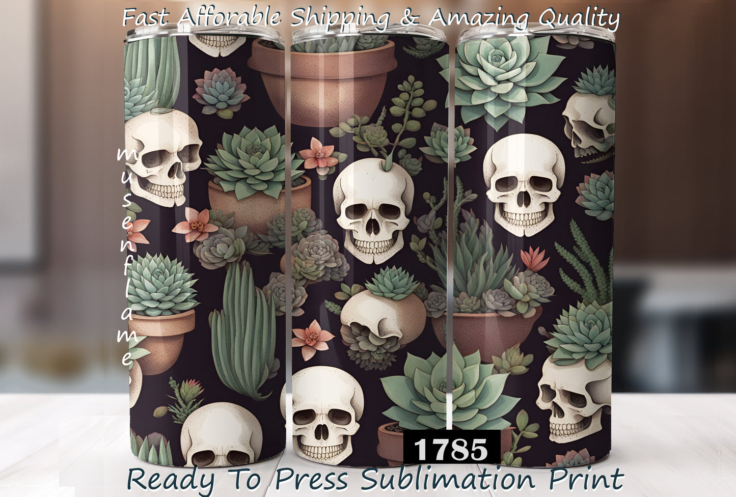 Skulls & Succulents, RTP Sublimation Tumbler Wrap, 30 oz, 20 oz, 15oz, 12 oz, Sublimation Print