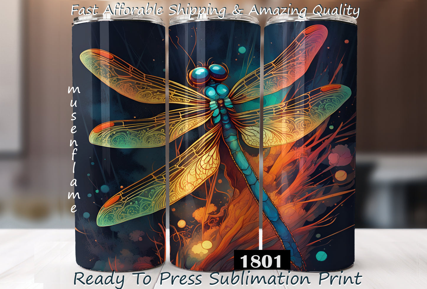 Dragonfly, RTP Sublimation Tumbler Wrap, 30 oz, 20 oz, 15oz, 12 oz, Sublimation Print