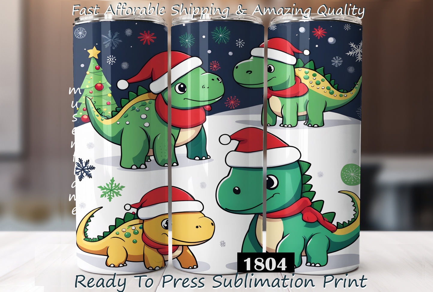 Christmas Dinosaurs, RTP Sublimation Tumbler Wrap, 30 oz, 20 oz, 15oz, 12 oz, Sublimation Print