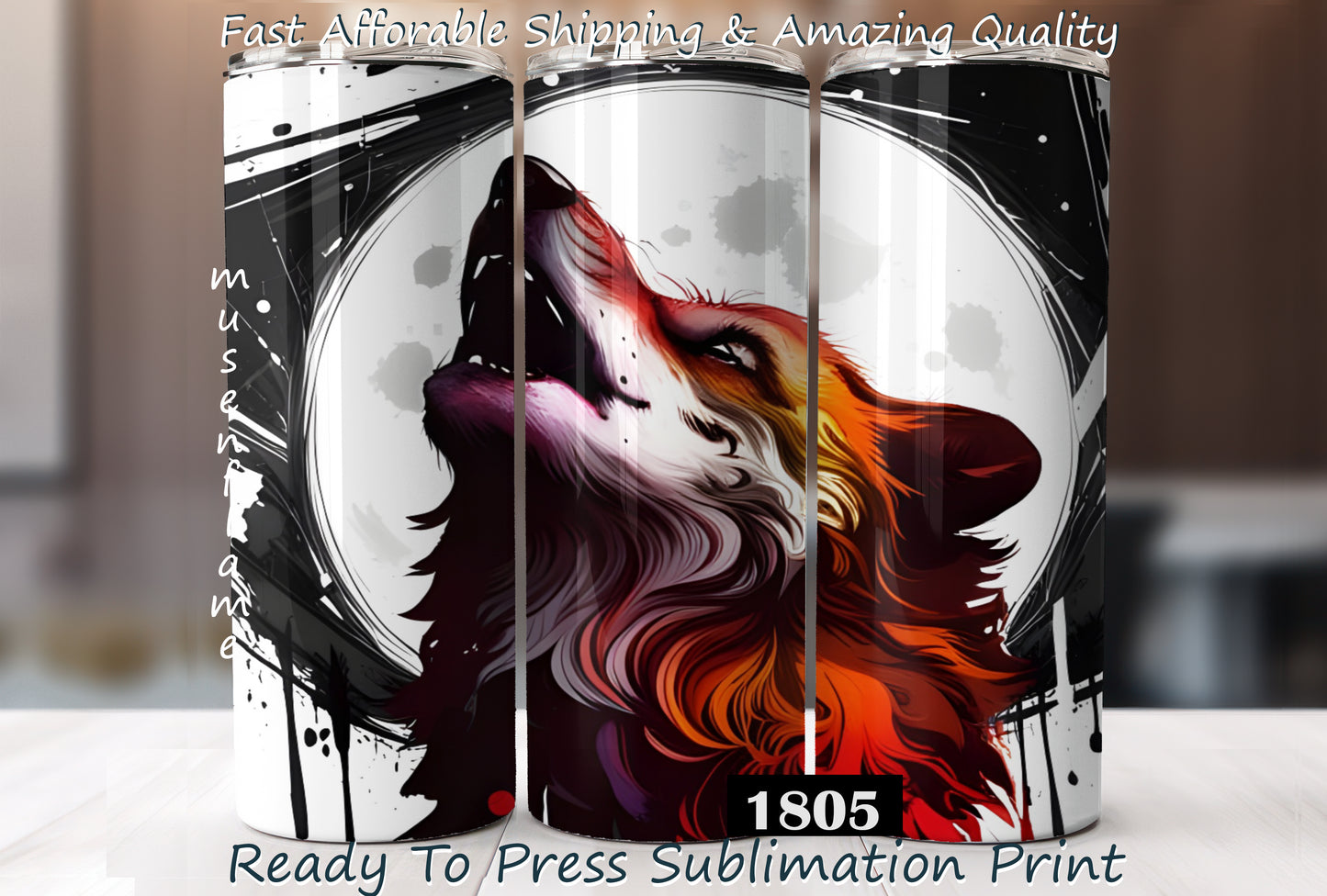 Howling Wolf, RTP Sublimation Tumbler Wrap, 30 oz, 20 oz, 15oz, 12 oz, Sublimation Print