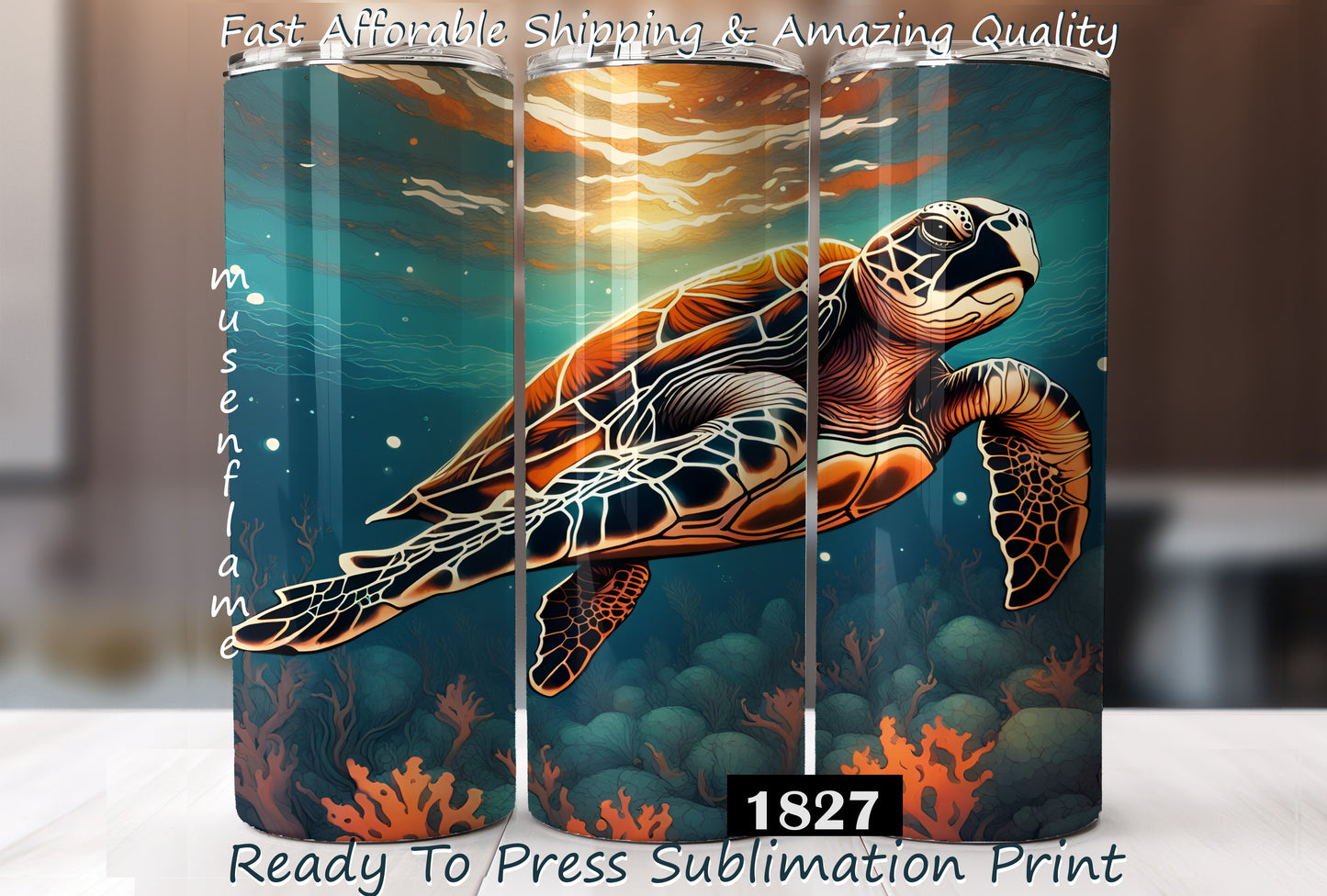 Sea Turtle, RTP Sublimation Tumbler Wrap, 30 oz, 20 oz, 15oz, 12 oz, Sublimation Print